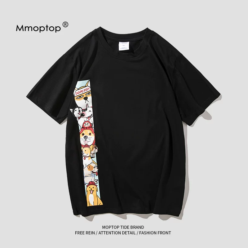 Áo thun hạng nặng phong cách Nhật Bản MMOPTOP dành cho nam, áo lót cotton ngắn tay họa tiết hoạt hình thương hiệu hợp thời trang mùa hè dành cho nam