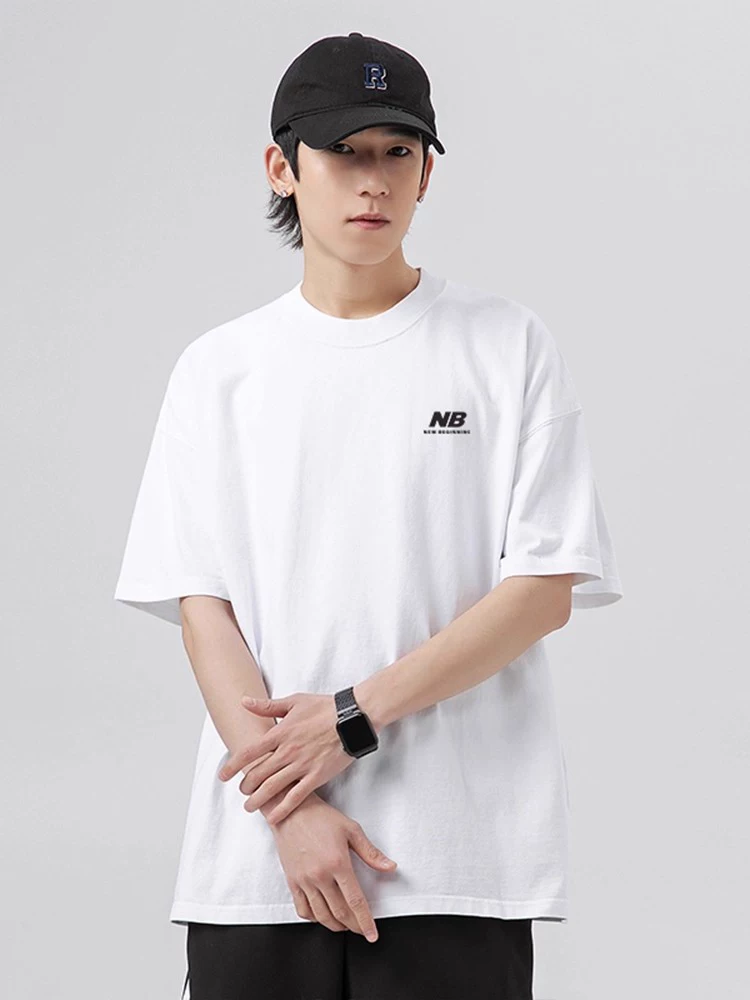 Áo thun ngắn tay có logo nhỏ cổ điển Mmoptop, unisex, mùa hè mỏng, chất liệu cotton nguyên chất, cổ tròn, nửa tay, phong cách Mỹ, hợp thời trang