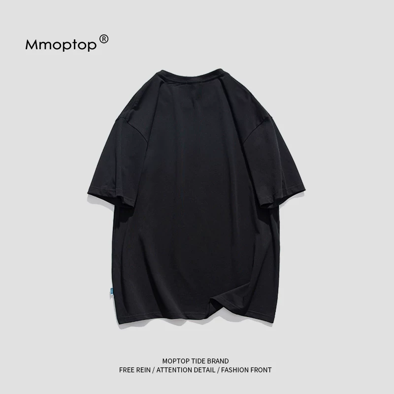 MMOPTOP mùa hè màu trơn nặng tay áo ngắn tay áo thun nam cặp đôi nam cotton nguyên chất dáng rộng vừa vặn nửa tay quần áo dành cho nam