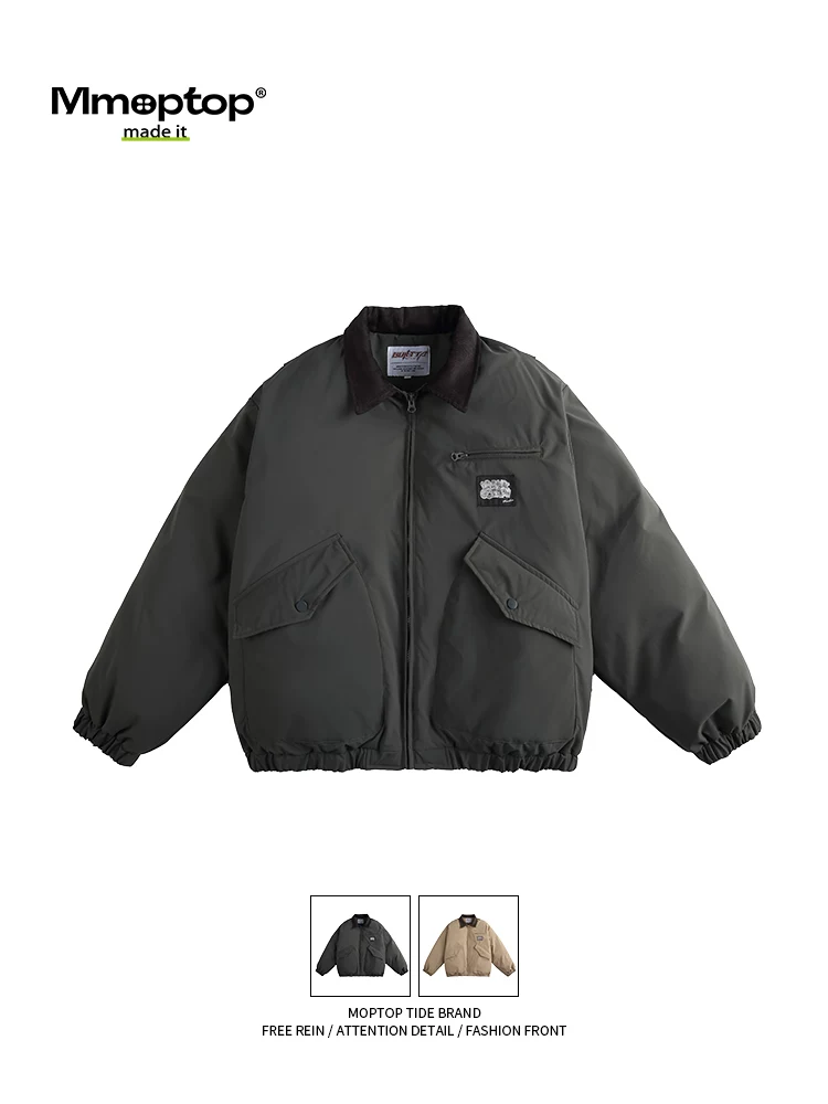 Áo khoác cotton có ve áo Mmoptop dành cho nam, áo khoác dày màu trơn đa năng dành cho cặp đôi mùa đông, quần áo cotton giữ nhiệt và ấm áp.