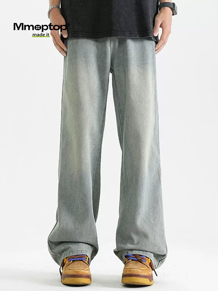 Quần jean denim mỏng mùa hè Mmoptop dành cho nam, quần ống rộng dáng thẳng, quần dài ống rộng đa năng, quần thường ngày cho nam.