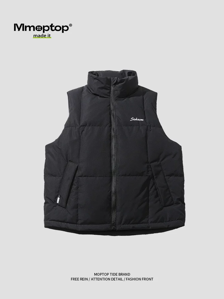 Áo khoác vest cổ đứng kiểu Nhật Mmoptop dành cho nam, áo khoác mùa đông 90% lông vịt trắng cổ điển không tay áo khoác ấm áp