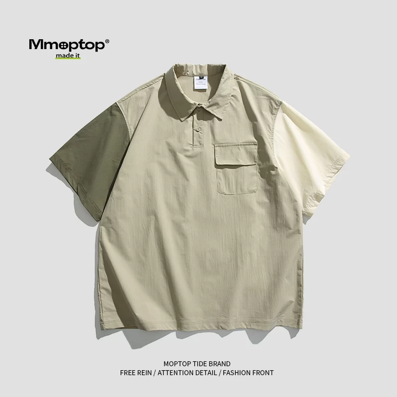 Mmoptop mùa hè băng lụa mỏng áo sơ mi POLO nam hợp thời trang thương hiệu đa năng dáng rộng kiểu Mỹ giản dị áo thun ngắn tay thương hiệu thời thượng