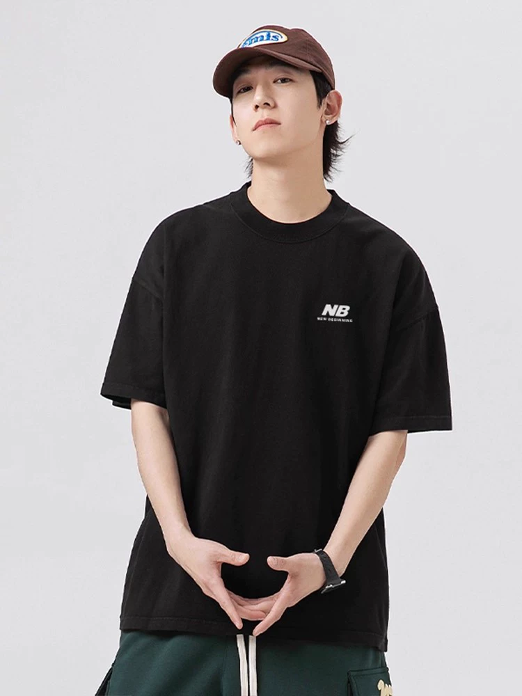 Áo thun ngắn tay có logo nhỏ cổ điển Mmoptop, unisex, mùa hè mỏng, chất liệu cotton nguyên chất, cổ tròn, nửa tay, phong cách Mỹ, hợp thời trang