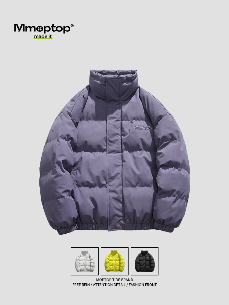 Mmoptop mùa thu đông dopamine màu trơn ấm áp dày cổ đứng áo khoác cotton nam cặp đôi áo khoác cotton thông thường