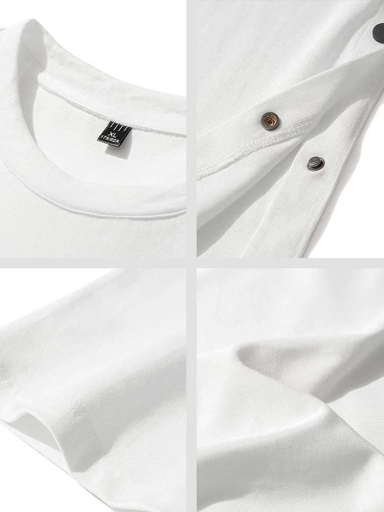 Áo thun ngắn tay có nút bên hông bằng cotton nguyên chất kiểu Mỹ Mmoptop dành cho nam, thương hiệu hợp thời trang mùa hè, dáng rộng, áo sơ mi nửa tay cỡ lớn.