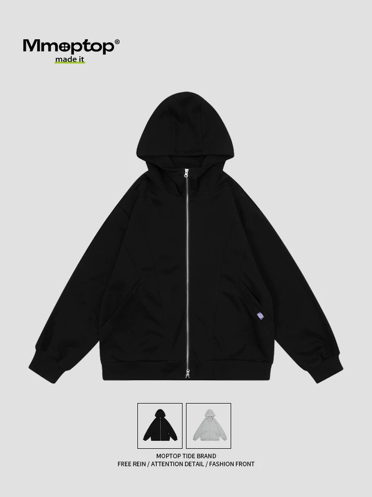Áo khoác cardigan có mũ trùm đầu có khóa kéo đôi dày dặn màu trơn của Mmoptop dành cho nam giới