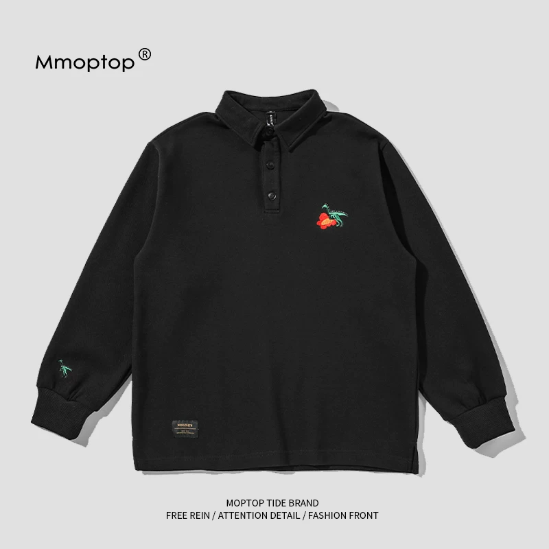 Mmoptop2025 Áo thun thu đông phong cách Nhật Bản áo thun nam dài tay màu đen Áo sơ mi POLO nam áo sơ mi lớp nền bên trong mặc bên trong