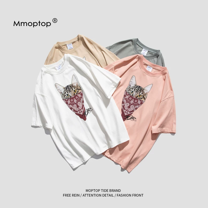MMOPTOP mùa hè hợp thời trang nguyên chất cotton in hình áo thun ngắn tay hạng nặng áo sơ mi nam cơ bản quần áo thông thường thương hiệu hợp thời trang quần áo nam