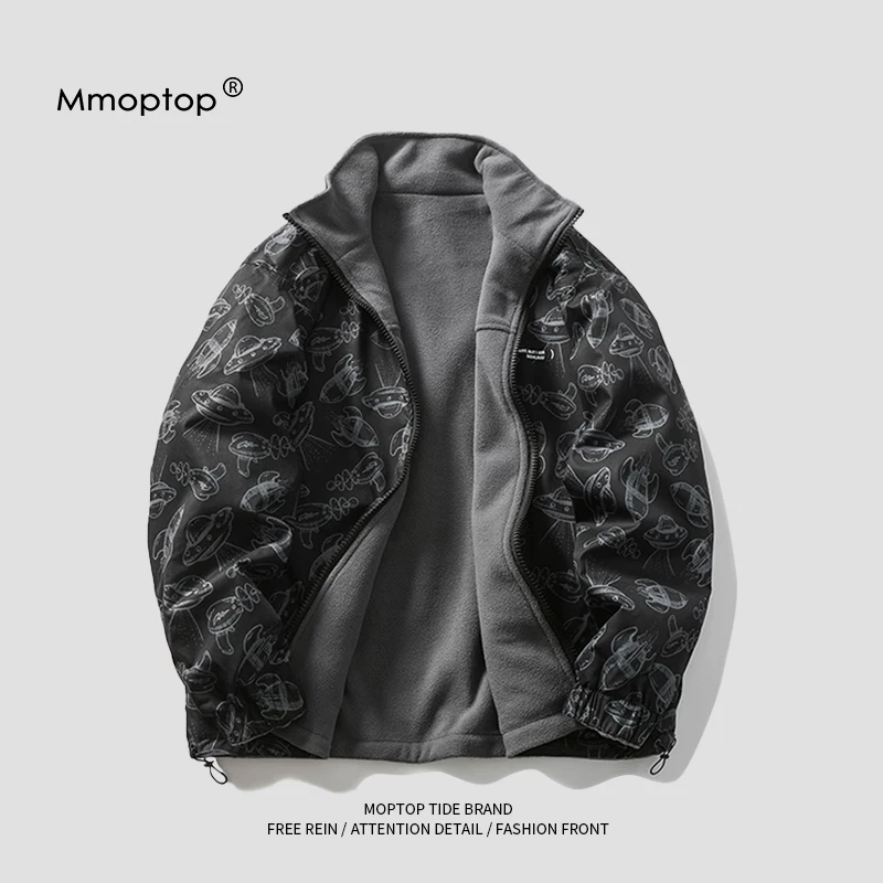 Áo khoác cổ đứng bằng lông cừu hợp thời trang Mmoptop mùa thu đông phong cách Hàn Quốc dáng rộng đa năng áo khoác cotton thông thường có thể đảo ngược