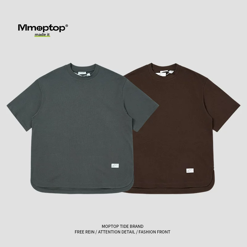 Mmoptop mùa hè dáng rộng đa năng áo thun cotton dày dặn nam hợp thời trang mới cổ tròn màu trơn giản dị tay ngắn nam
