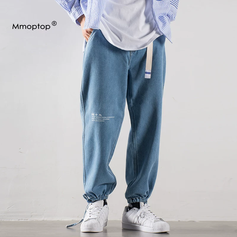 Mmoptop mùa xuân hè quần jean mỏng dây rút thông thường dành cho nam giới hợp thời trang thương hiệu thời trang quần thể thao ống rộng dáng rộng