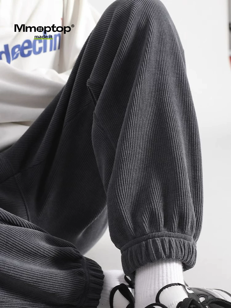 Quần len cừu màu trơn Mmoptop dành cho nam, quần cotton ấm lót lông cừu mùa đông, quần thể thao jogger, quần dài thường ngày hợp thời trang.