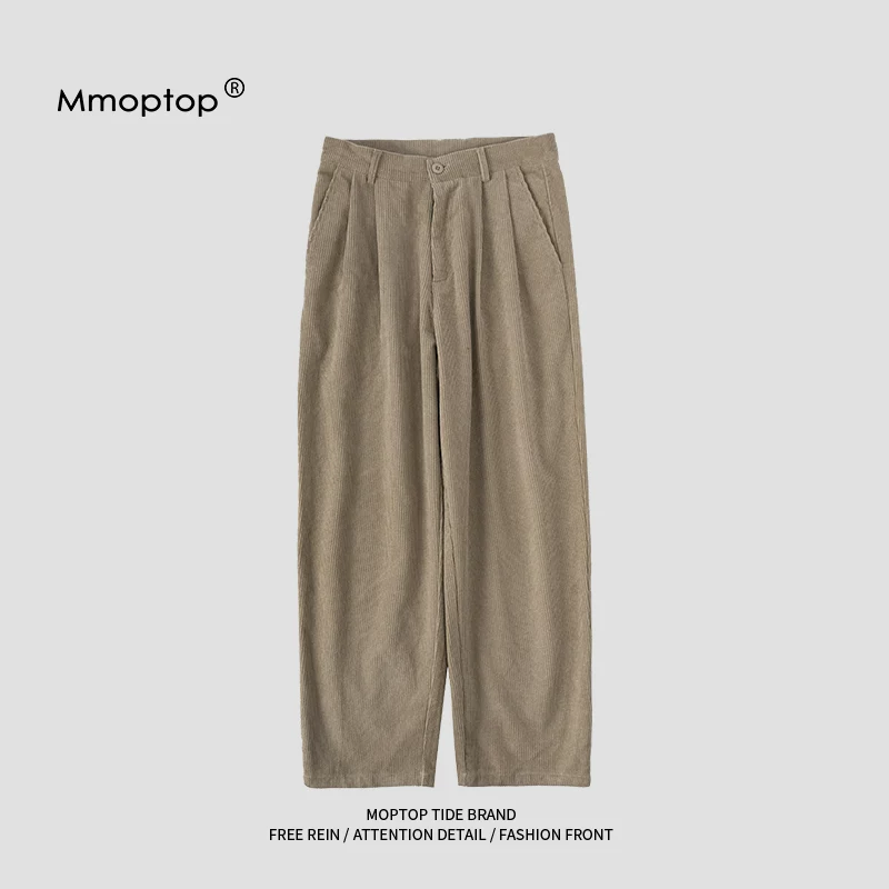 Quần âu nam Mmoptop mùa hè quần ống rộng vải nhung hợp thời trang nam phong cách retro Nhật Bản quần ống thẳng phong cách nam