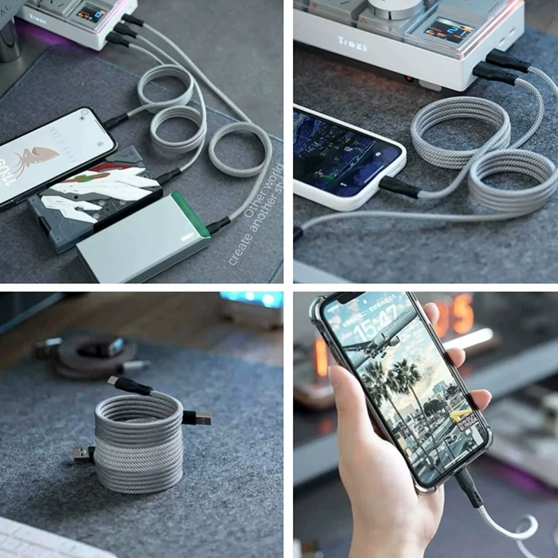 Cáp dữ liệu hấp thụ từ tính Cáp sạc nhanh PD cáp dán keo kép loại C cho điện thoại máy tính bảng iPad cáp sạc 60W sạc nhanh tương thích với Apple iPhone 15 Huawei MacBook xe hơi USB Android