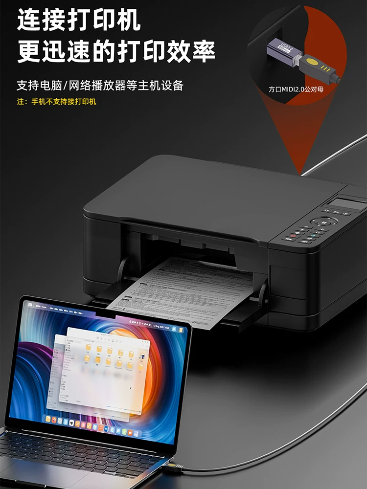 Bộ chuyển đổi cáp dữ liệu USB kết nối điện thoại di động với bàn phím điện tử, hỗ trợ Type-C Android, micro USB sang USB-B, cổng vuông, bộ giải mã đàn piano điện MIDI 2.0, chuyển đổi bàn phím sang máy in, đầu nối A đực B cái.