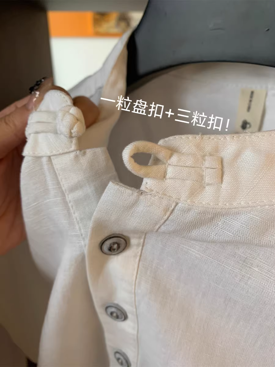 Dòng sản phẩm phong cách dân tộc Don Quixote! 50% lanh + 50% cotton! Áo sơ mi nam tay ngắn cổ đứng thanh lịch, kiểu retro mùa hè, cài khuy.