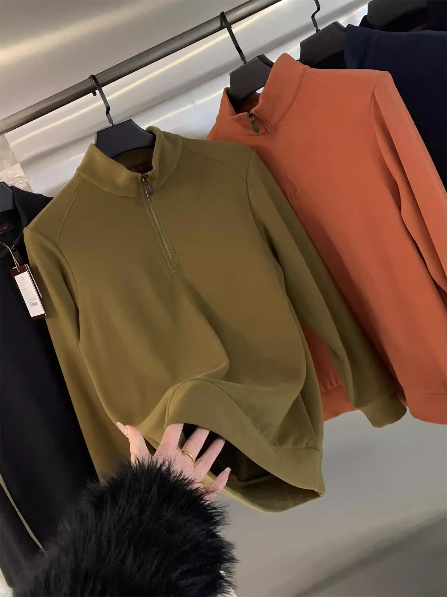 Don Quixote, hàng chất lượng cao cấp! Áo khoác nỉ nam cổ đứng nửa khóa kéo, chất liệu pha lụa và len!