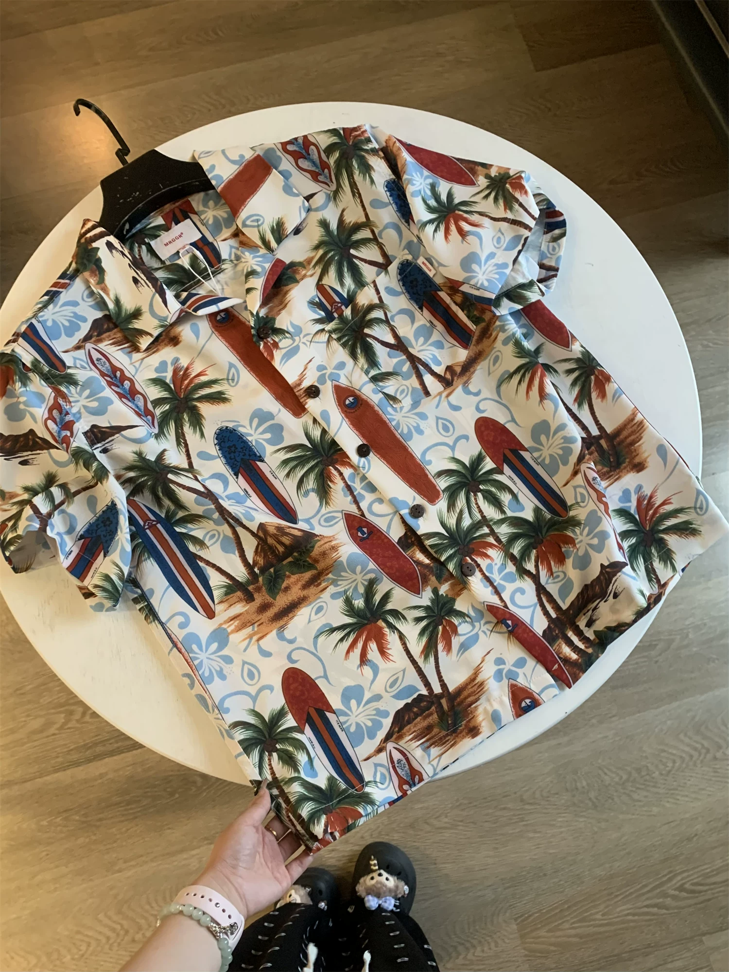 Phong cách nghỉ dưỡng Hawaii của Don Quixote! Thiết kế cổ Cuba, áo sơ mi nam mùa hè in họa tiết, kiểu dáng thời trang ngắn tay đang thịnh hành