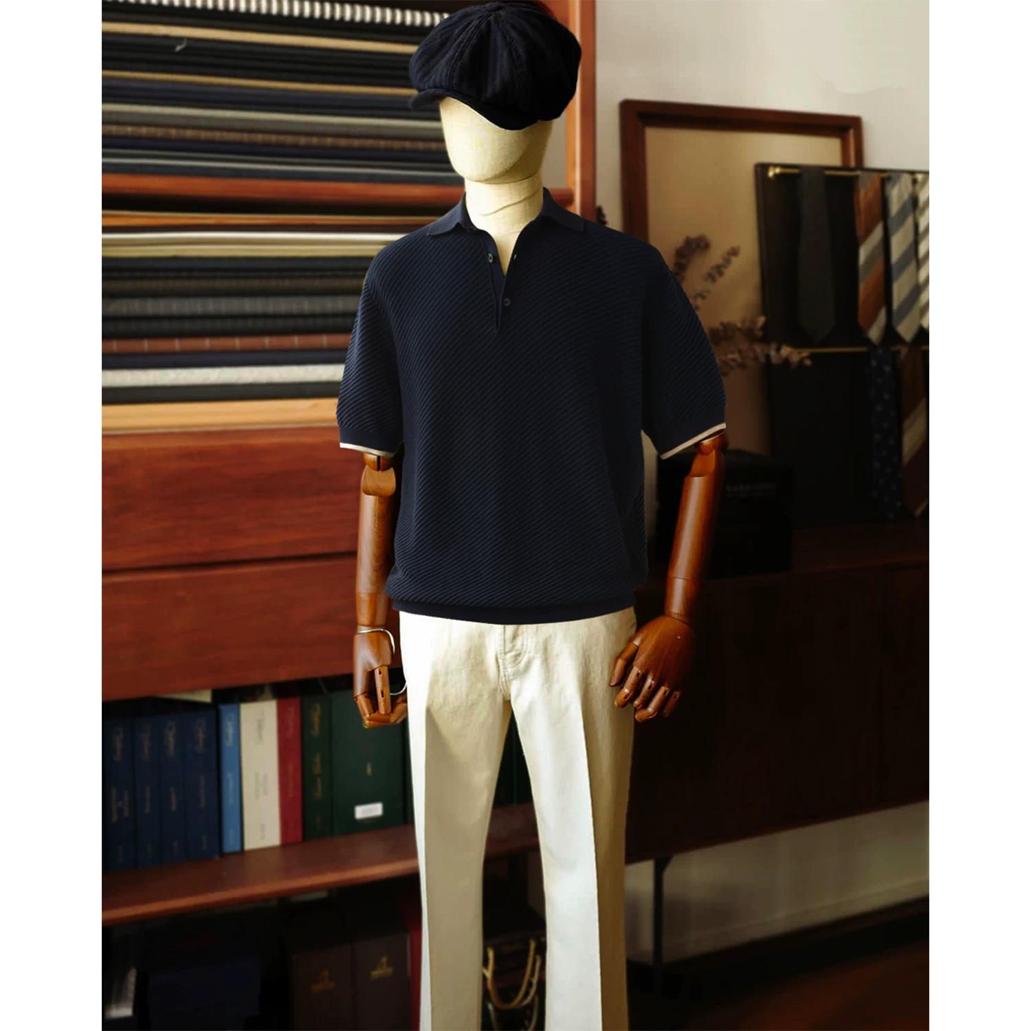 Don Quixote, sự sang trọng nhẹ nhàng! Muju 3.7K! Áo thun polo nam cao cấp chất liệu cotton chải kỹ 80 sợi, tay ngắn, cổ trụ.