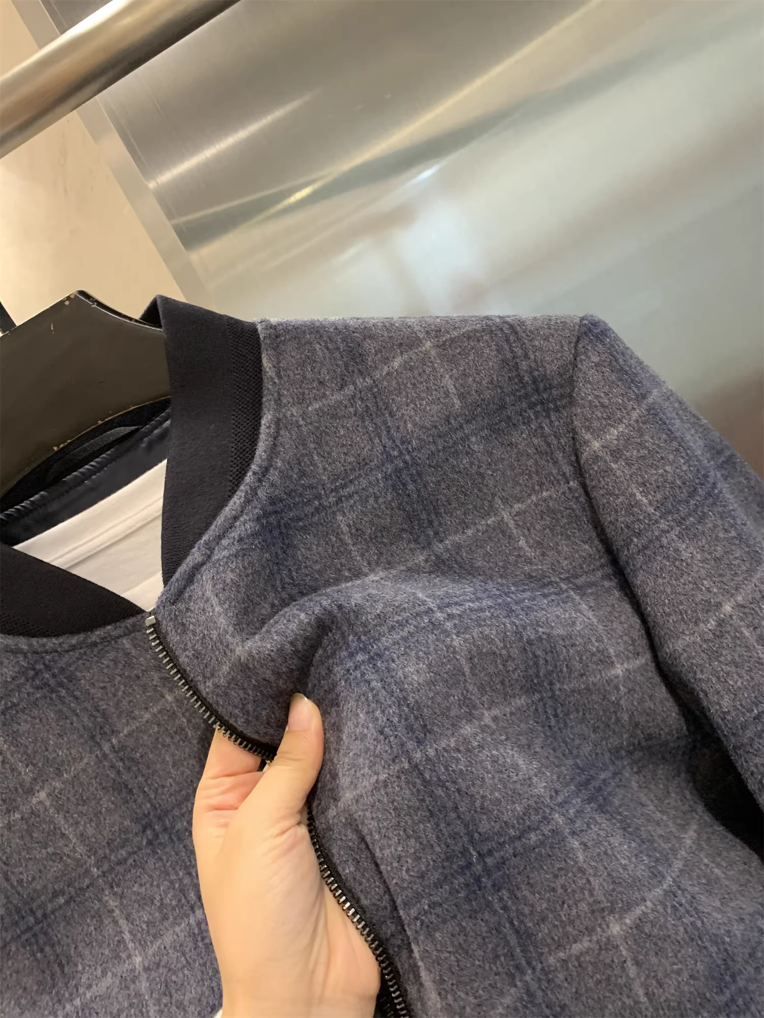 Áo khoác len ngắn kẻ ca rô cổ bóng chày giữ ấm mùa đông cho nam, chất liệu 100% len cừu Don Quixote!