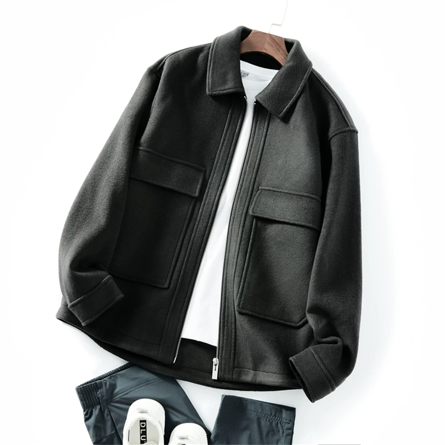 Vải len hai mặt len cừu Don Quixote! Áo khoác công sở dáng rộng, dáng rộng, có ve áo dành cho nam giới