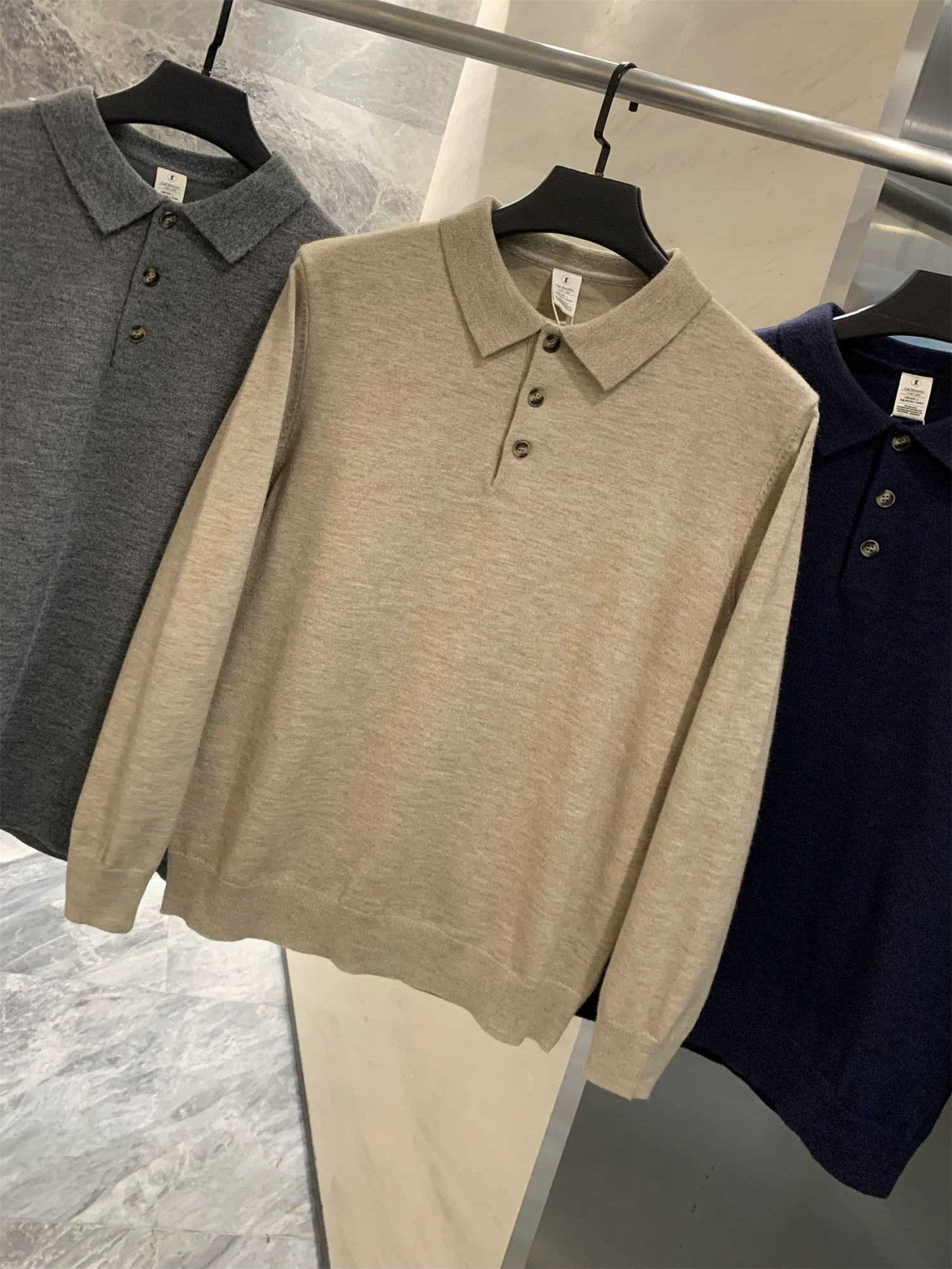 Phong cách nhà thiết kế Don Quixote! Cổ áo polo kiểu Ý! Áo len dệt kim nam mùa thu.