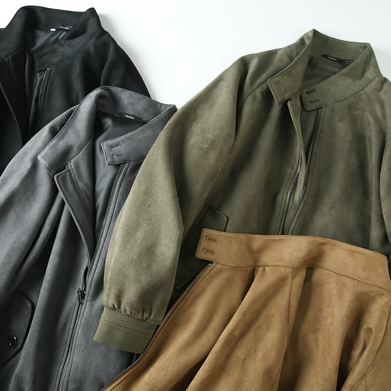 Dòng thiết kế Don Quixote! Áo khoác nam màu trơn, cổ đứng, chất liệu da lộn nhập khẩu, mềm mại và thoải mái.