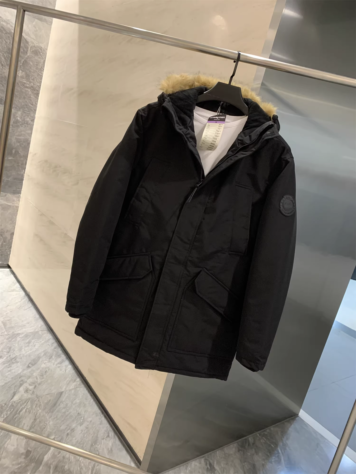 Don Quixote đến Tây Ban Nha! Áo khoác cotton dài vừa phải có cổ lông nhiều túi dành cho nam mùa đông, quần áo hợp thời trang chống gió và chống lạnh.