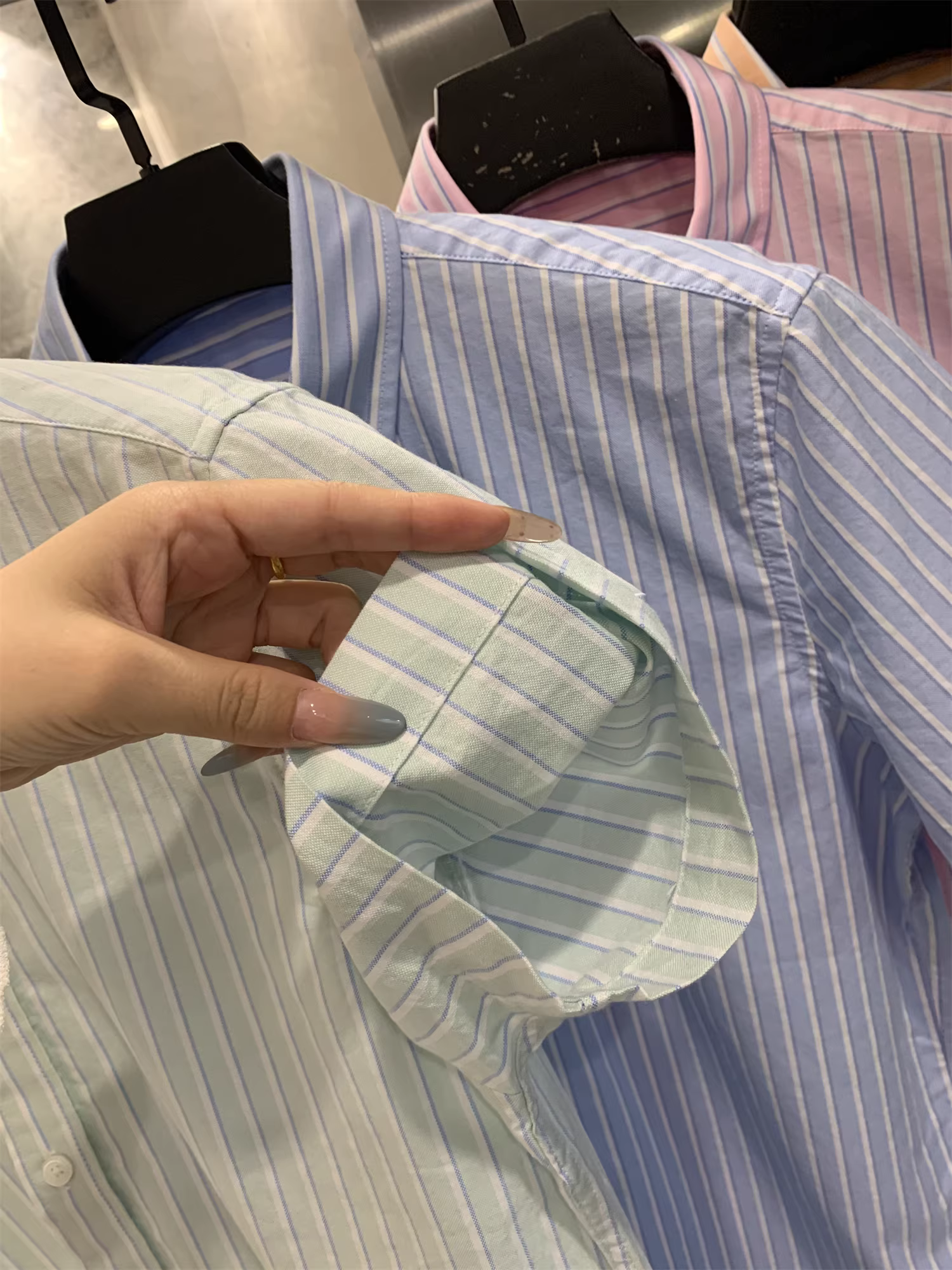 Vải oxford 100% cotton đã qua xử lý! Áo sơ mi ngắn tay họa tiết sọc dọc/kẻ sọc dành cho nam và nữ mùa hè hợp thời trang
