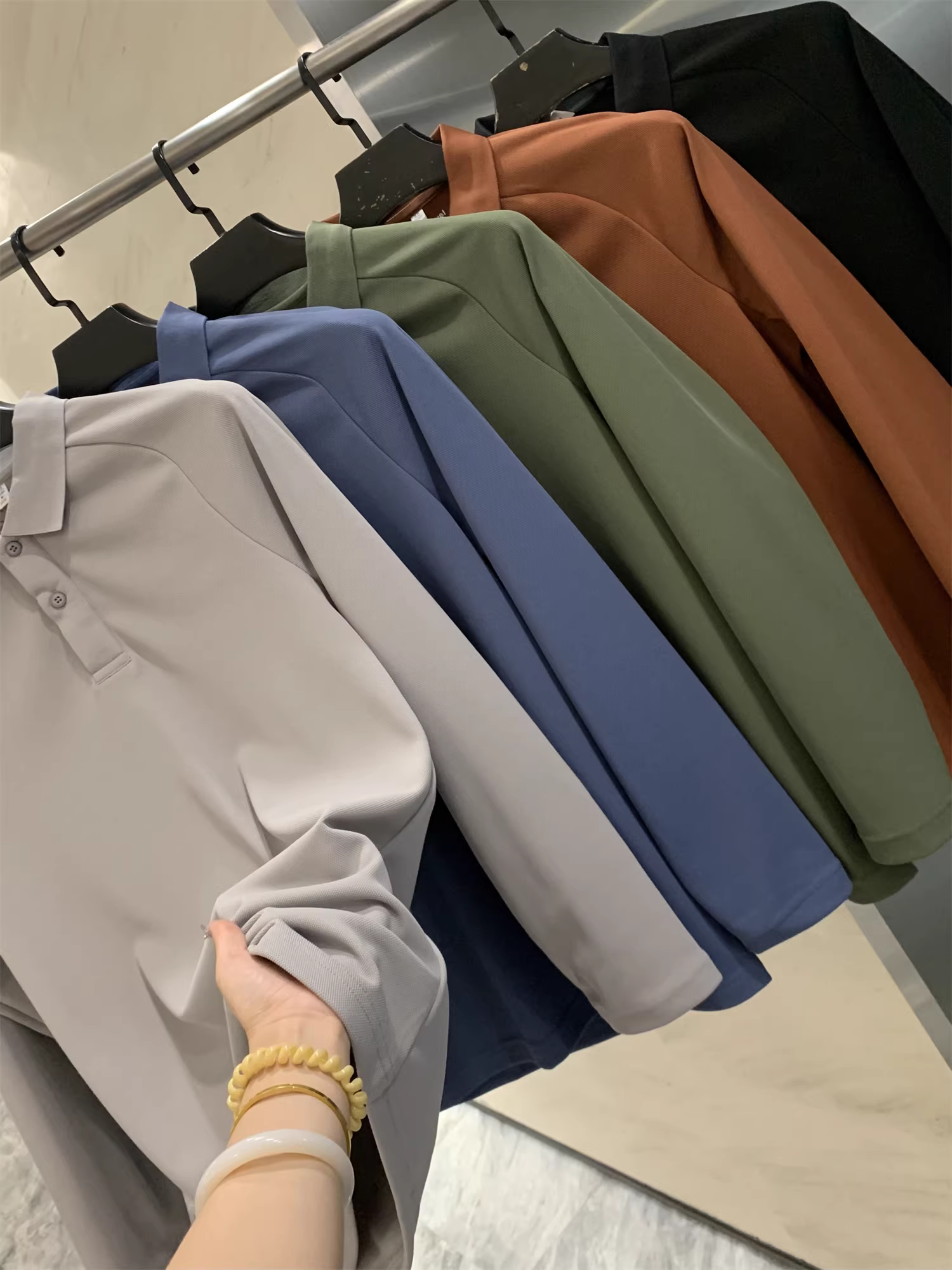 Don Quixote Giải trí ngoài trời! Thiết kế 3D! Áo Polo nam tay dài màu trơn chất liệu thun co giãn cao, thích hợp cho mùa xuân và mùa thu