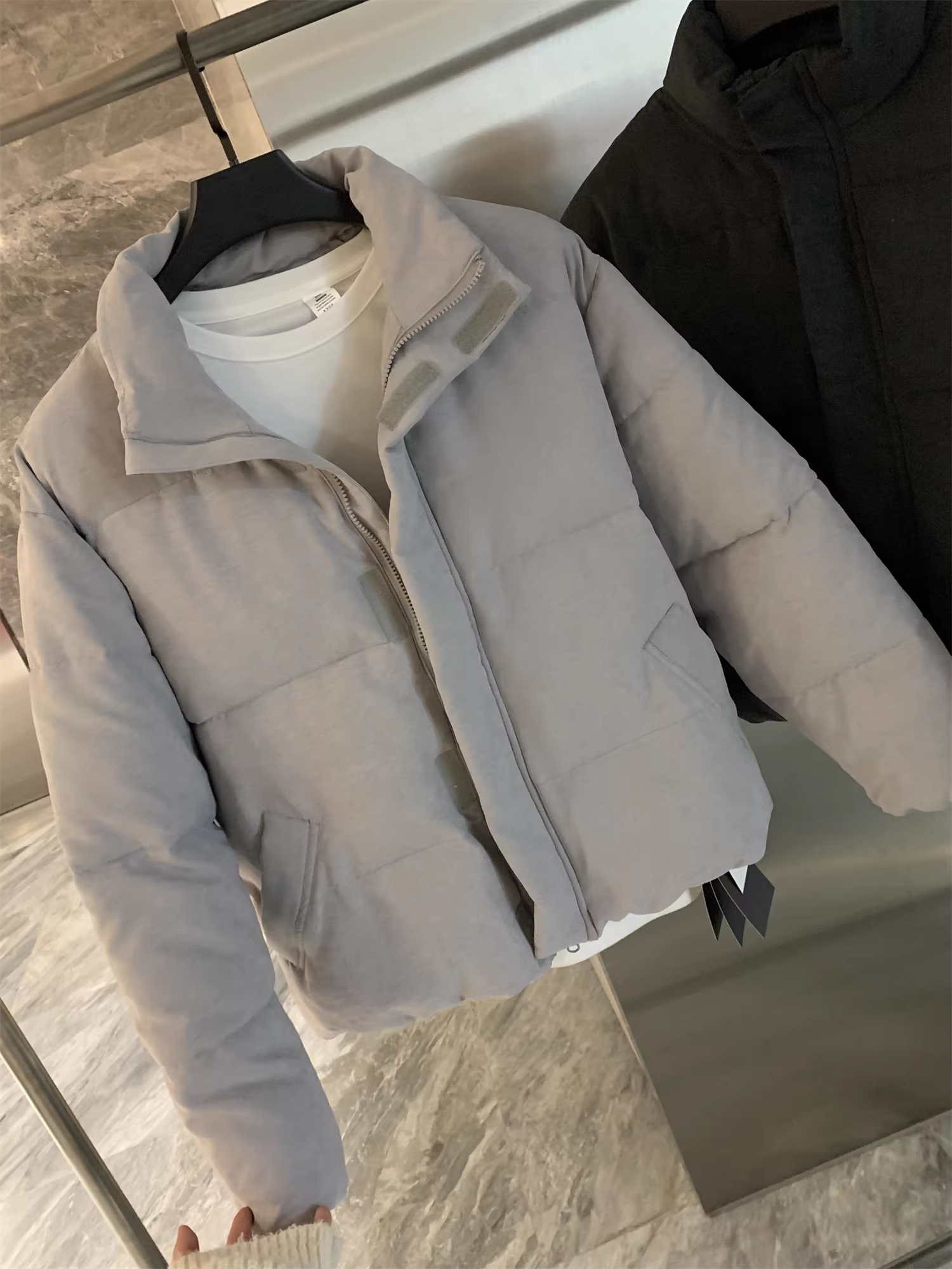 Dòng thiết kế Don Quixote! Chất liệu vải da đào! Áo khoác phao cổ đứng ấm áp dành cho cặp đôi, chất liệu cotton, kiểu dáng thời thượng