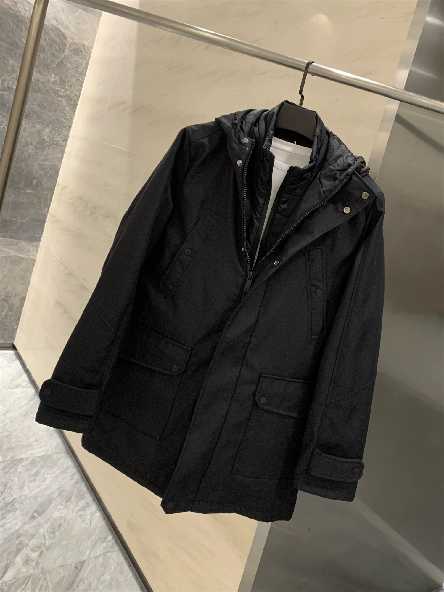 Don Quixote đến Tây Ban Nha! Chống mài mòn và ấm áp! Áo khoác parka có mũ trùm đầu bằng cotton, dài trung bình, dùng cho công việc ngoài trời mùa đông dành cho nam.