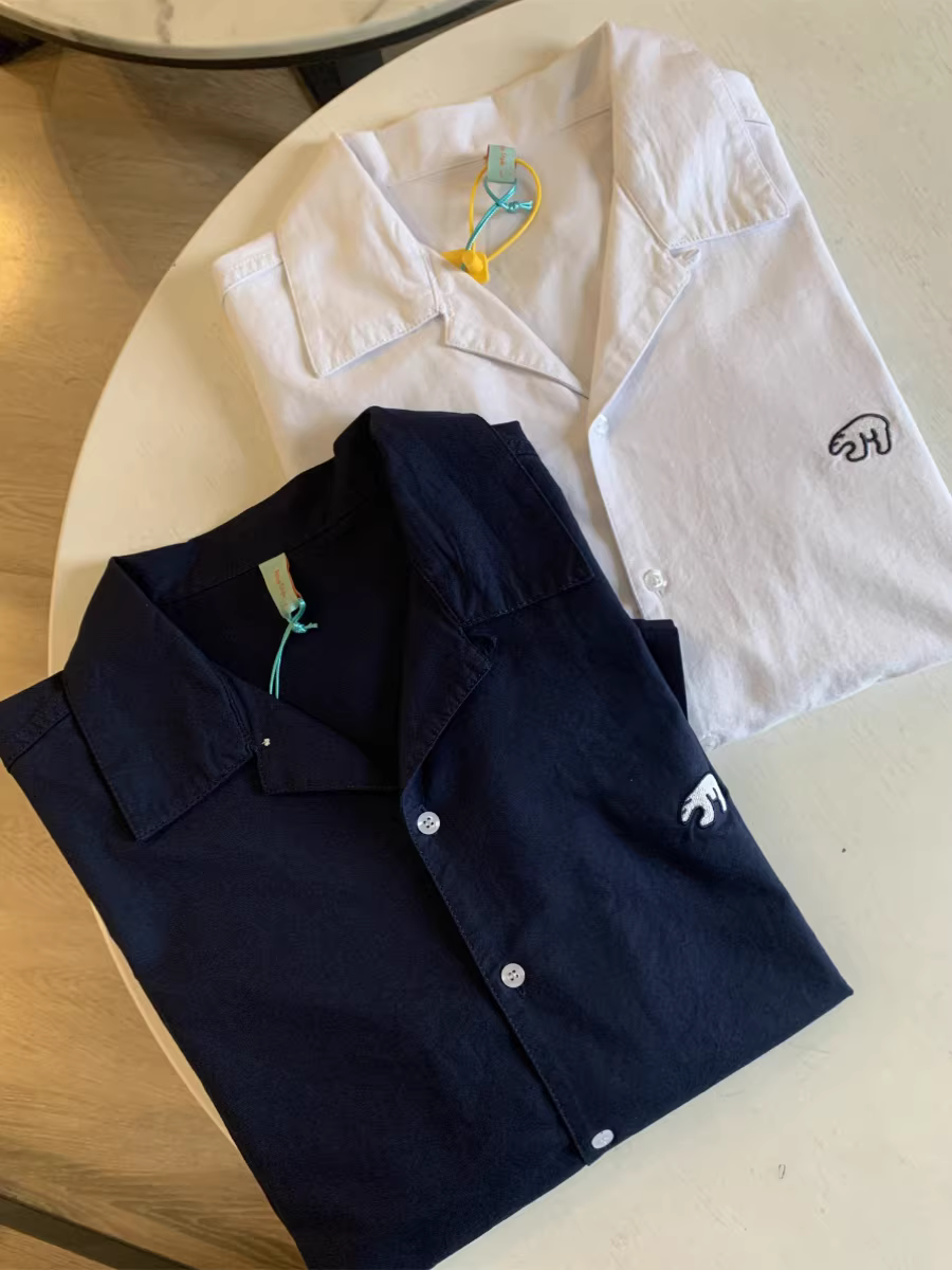 Don Quixote Thêu đơn giản! Áo sơ mi ngắn tay thông thường dành cho nam mùa hè 100% cotton thoáng khí phong cách Nhật Bản