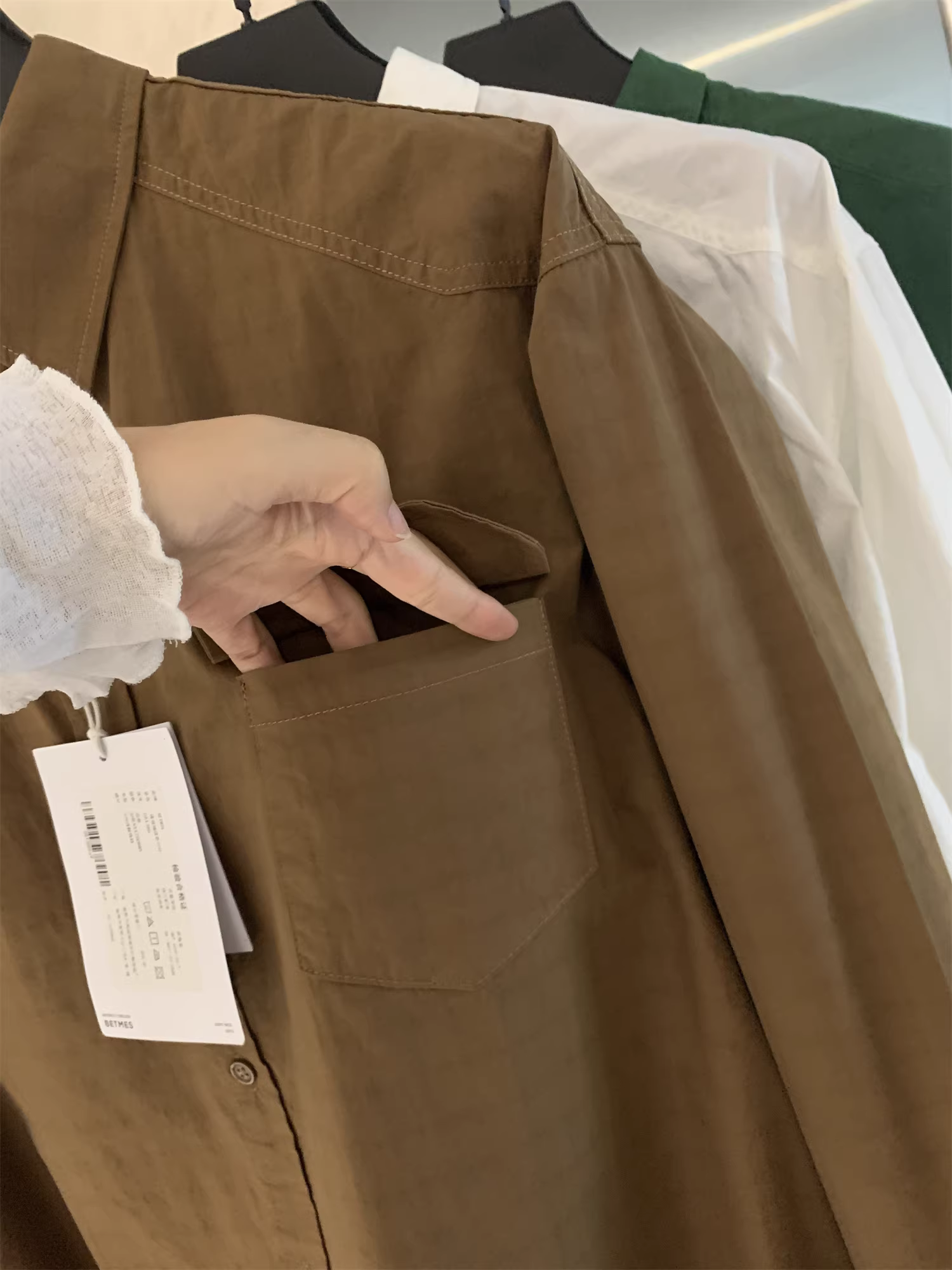 Phiên bản thiết kế Don Quixote! 100% cotton chải kỹ! Áo sơ mi dài tay màu trơn có túi dành cho nam mùa thu hợp thời trang