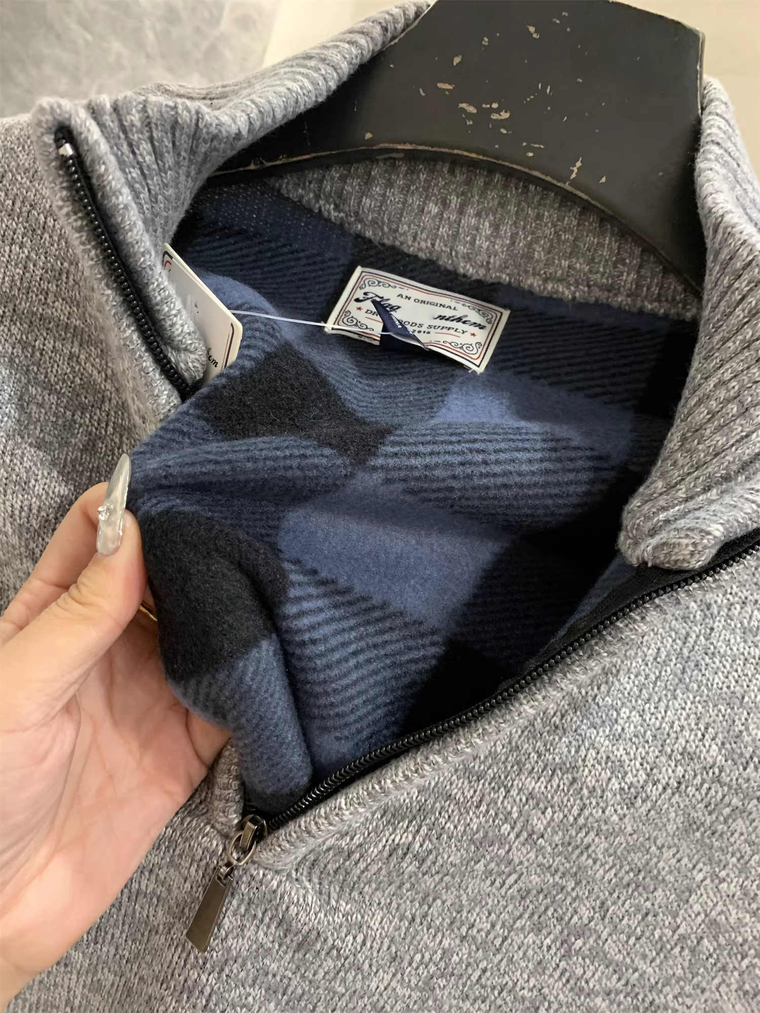 Don Quixote, phong cách Mỹ cổ điển! Có lớp lót lông cừu dày dặn! Áo khoác len cổ đứng dày dặn và ấm áp cho mùa thu đông.