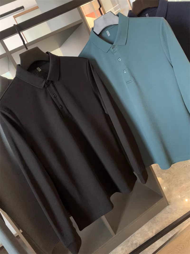 Áo sơ mi nam cổ trụ dài tay chất liệu pha lụa Don Quixote! Mềm mại và thân thiện với làn da! Áo polo nam mùa thu, lớp áo lót thời trang.