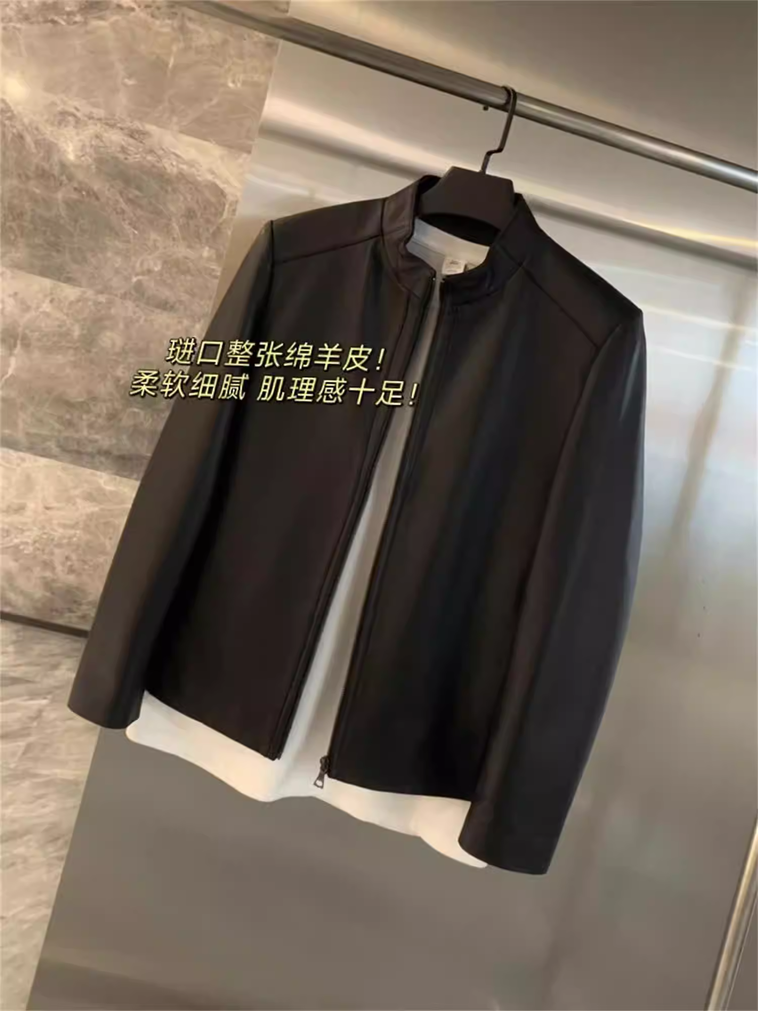 Giảm giá Don Quixote! Áo khoác da cừu thật! Áo khoác da thật cổ đứng mùa thu/đông dành cho nam