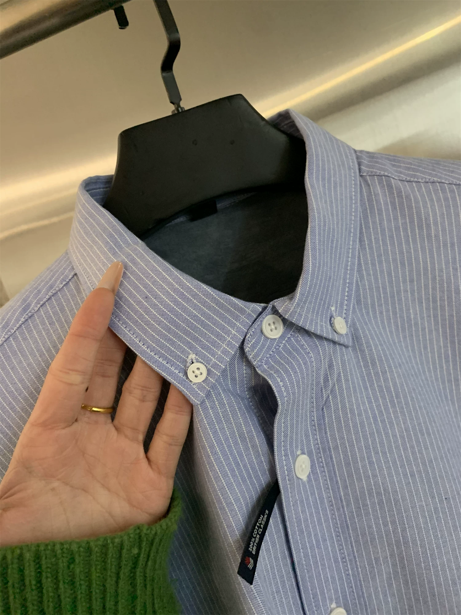 Áo sơ mi nam Don Quixote ODM, sản phẩm độc quyền! Mặc liền, đã giặt sạch! Áo sơ mi dài tay kẻ sọc, lót lông cừu, dày dặn, cổ trụ, thời trang mùa thu đông.