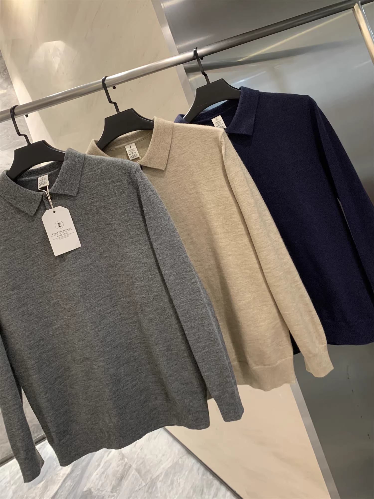 Phong cách nhà thiết kế Don Quixote! Cổ áo polo kiểu Ý! Áo len dệt kim nam mùa thu.