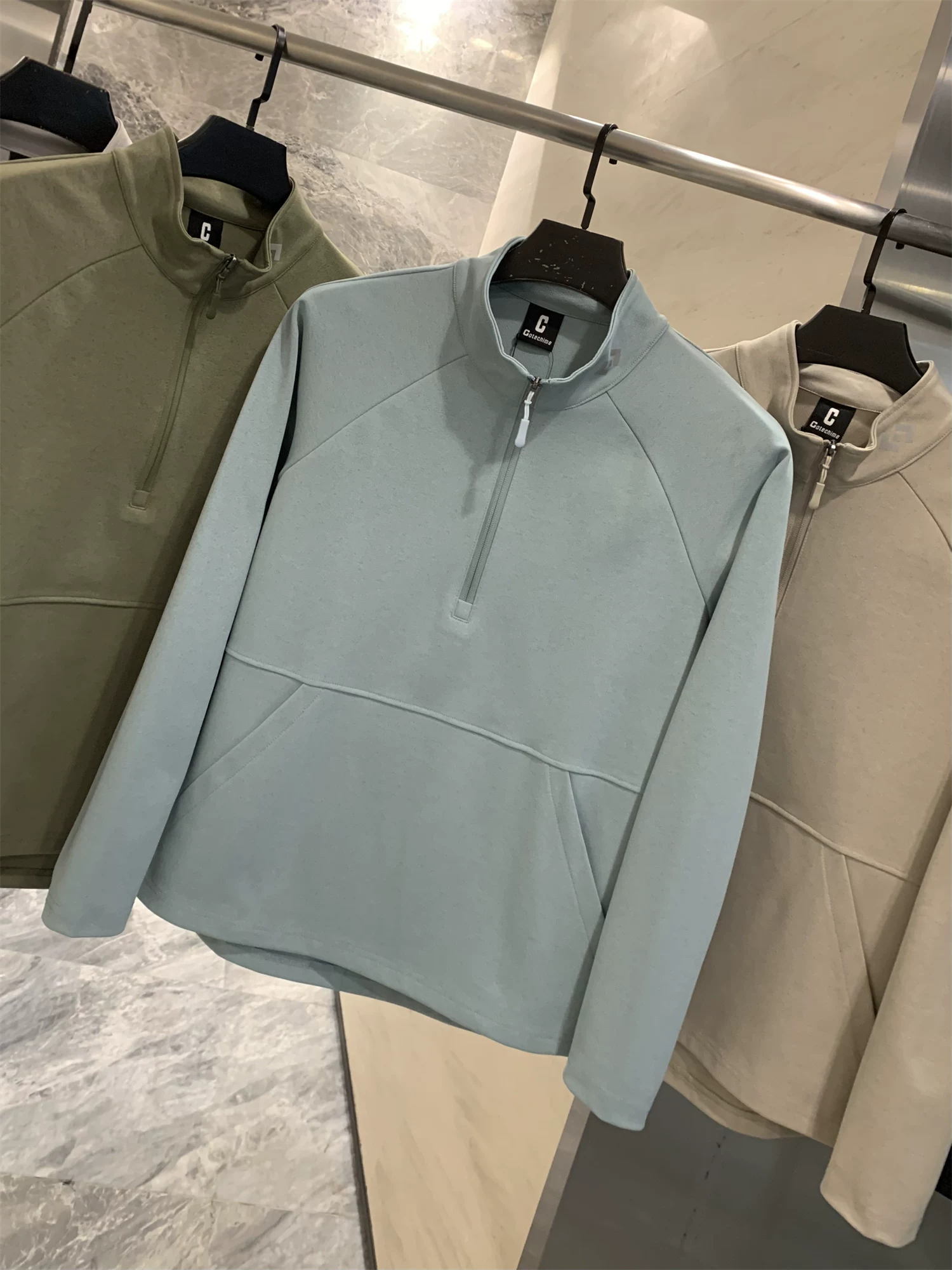 Dòng sản phẩm Don Quixote Urban Function! Áo nỉ dài tay thể thao ngoài trời có khóa kéo nửa thân màu trơn dành cho nam mùa thu đông hợp thời trang