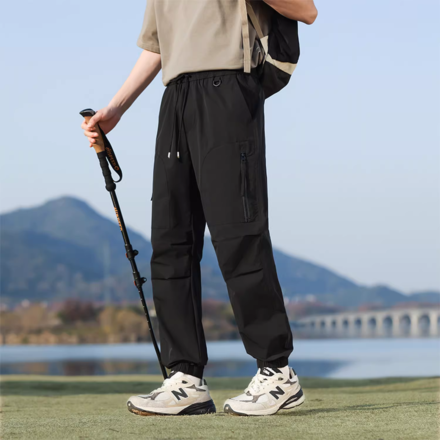 Don Quixote có đường xếp ly kép ở đầu gối chống phồng! Quần thể thao ngoài trời mùa hè có dây rút dành cho nam giới quần thường ngày nhẹ