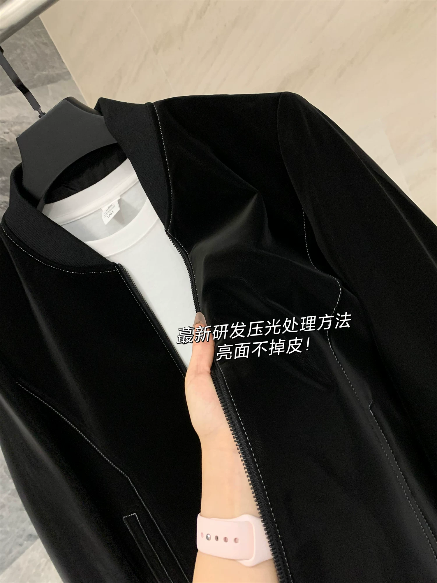 Don Quixote Offline 3K! Da cừu nhập khẩu! Áo khoác da cổ bóng chày màu đen phong cách doanh nhân.