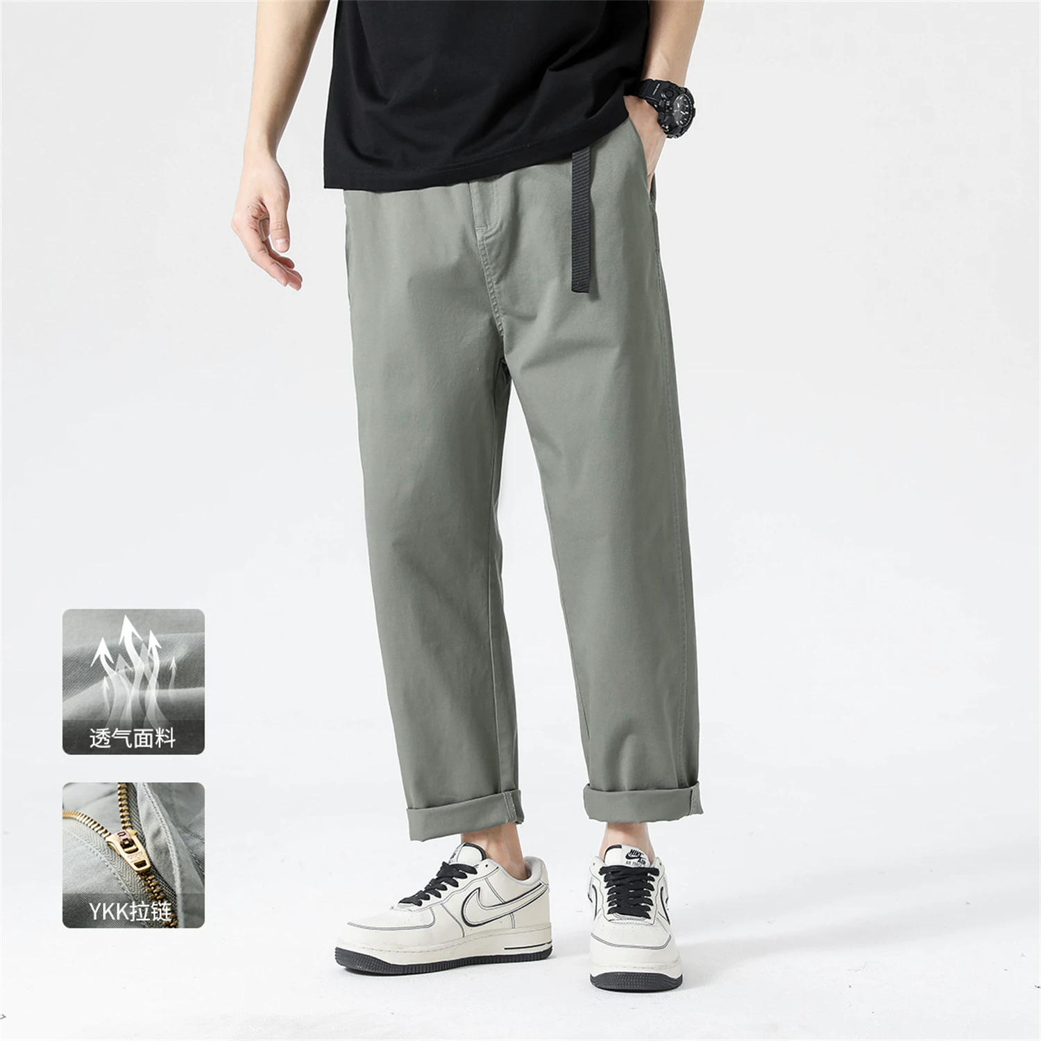 Quần may ba chiều Don Quixote! Quần mùa hè mỏng, rộng, ống thẳng, thể thao, ống rộng, dáng suông, quần lửng chín phần dành cho nam.