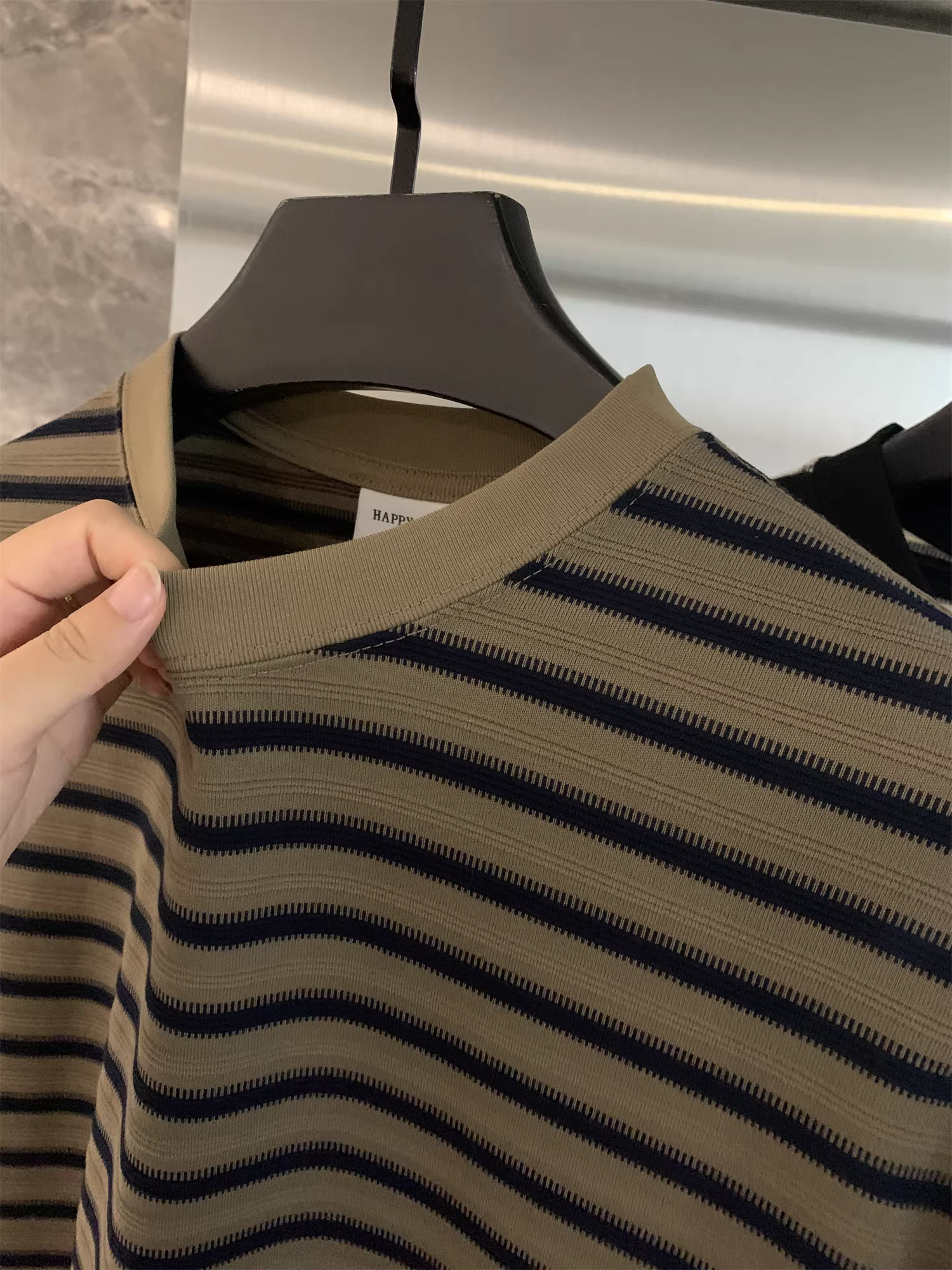 Don Quixote Classic Stripes! Áo thun nam dài tay thẳng kiểu dáng cổ điển thoáng khí thấm hút mồ hôi mùa thu