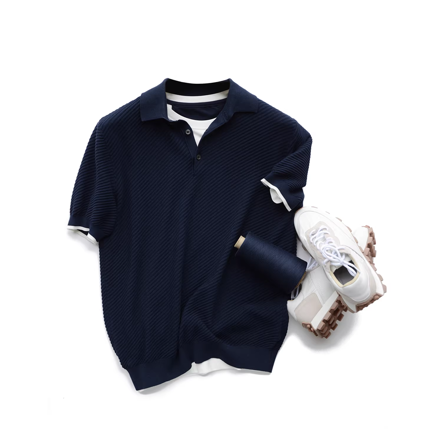 Don Quixote, sự sang trọng nhẹ nhàng! Muju 3.7K! Áo thun polo nam cao cấp chất liệu cotton chải kỹ 80 sợi, tay ngắn, cổ trụ.