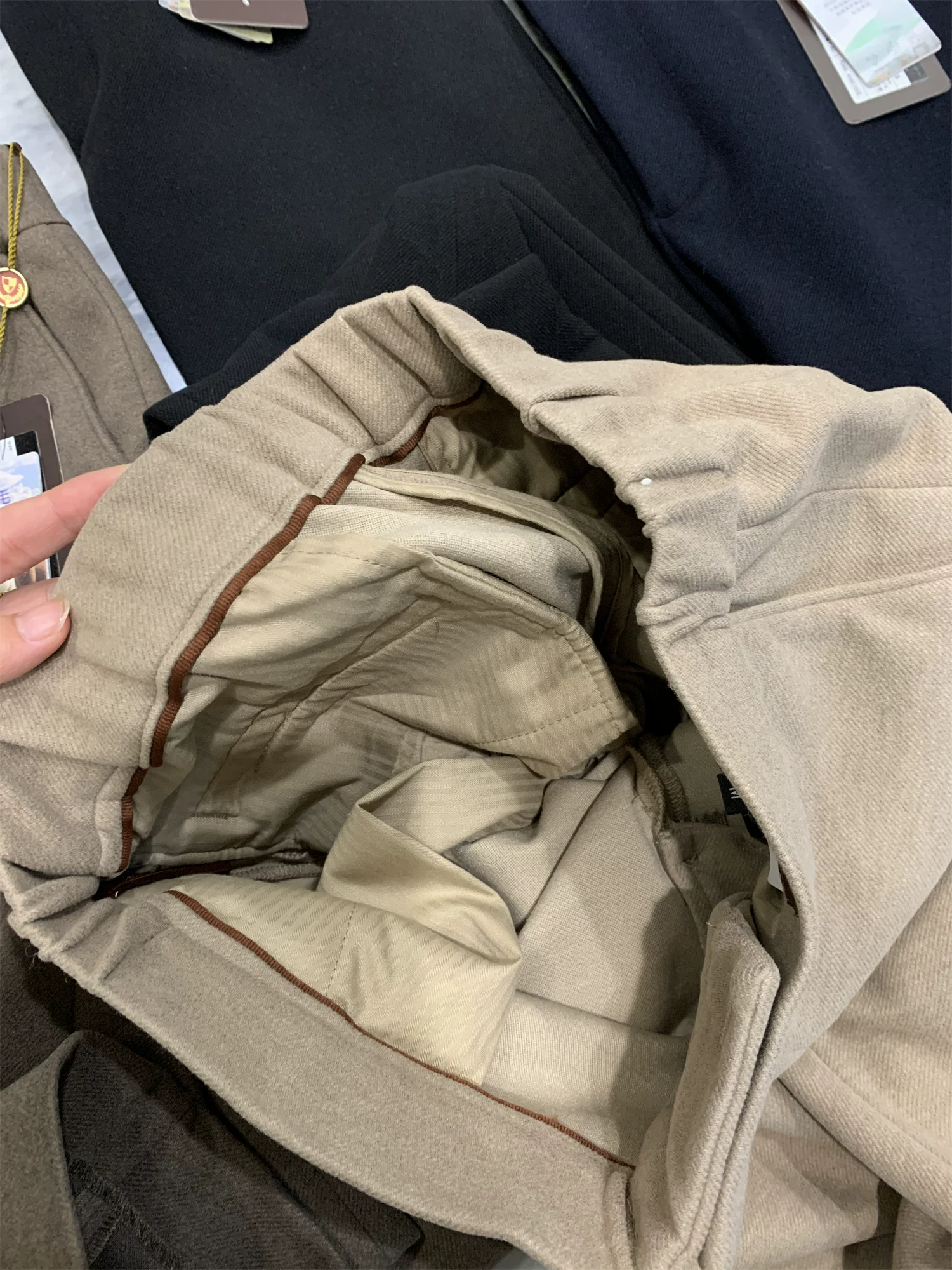 Don Quixote Luxury! Chất liệu acetate + len cừu + tơ tằm! Phong cách tiền cổ điển mùa thu đông, quần len nam mặc thường ngày