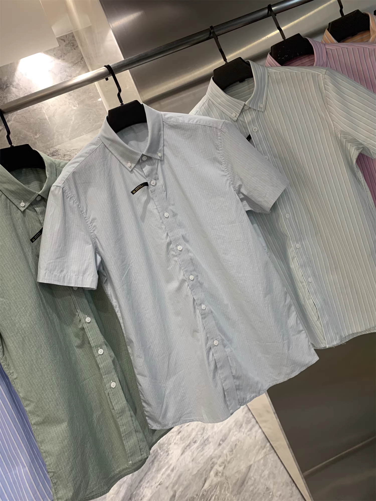 Vải oxford 100% cotton đã qua xử lý! Áo sơ mi ngắn tay họa tiết sọc dọc/kẻ sọc dành cho nam và nữ mùa hè hợp thời trang