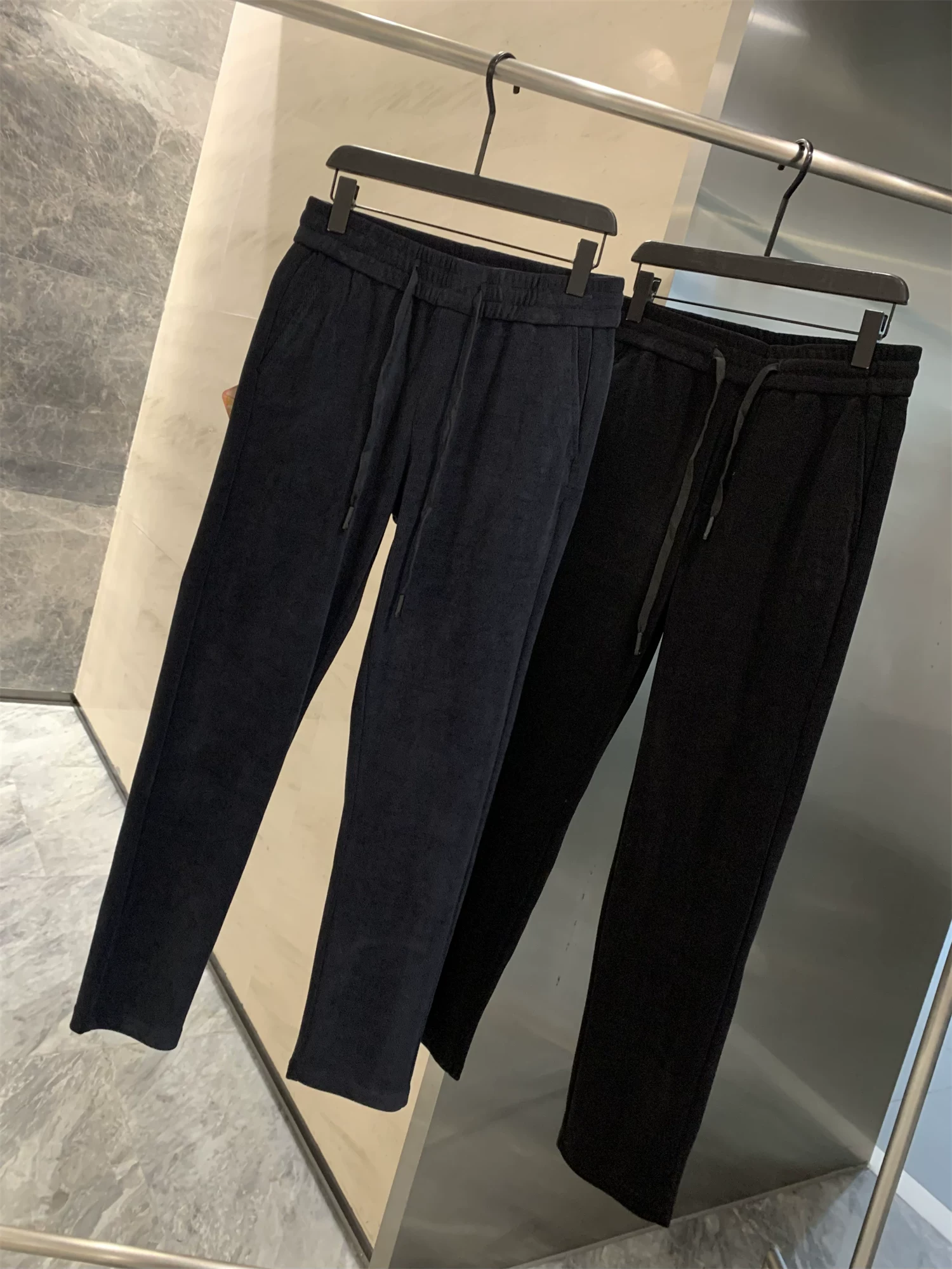 Don Quixote Luo là một bộ phim kinh điển! Quần vải bố dệt kim len cừu tùy chỉnh! Quần ống đứng dày dặn lót lông cừu mùa thu đông.