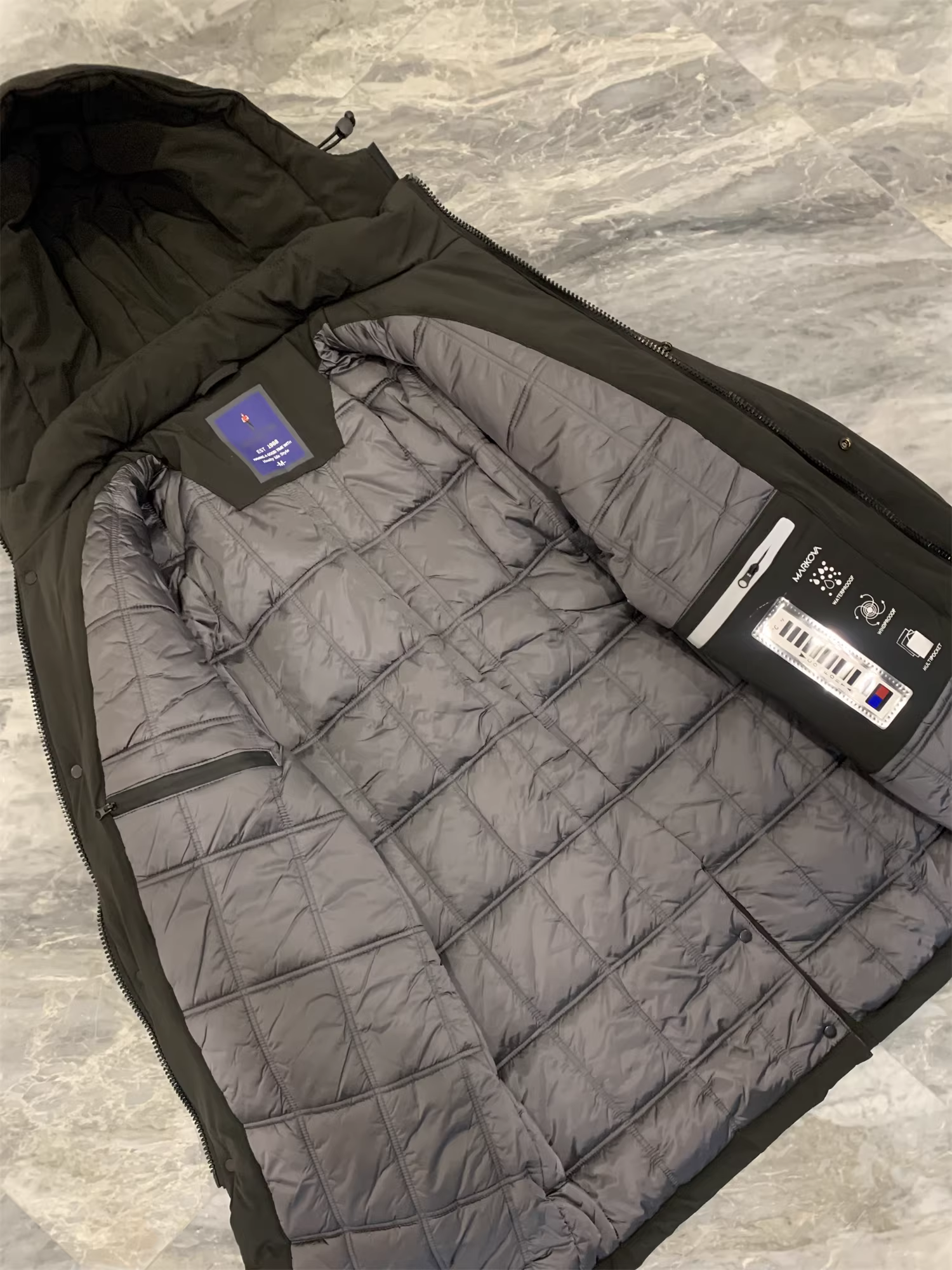 Áo khoác parka có mũ trùm đầu, độ dài trung bình, chống gió và chống nước, thương hiệu Don Quixote của Châu Âu!